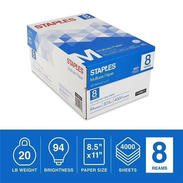 Multiuse Copy Paper 8.5″ x 11″ 20lb 8 Ream Case 4000 Sheets Free Shipping