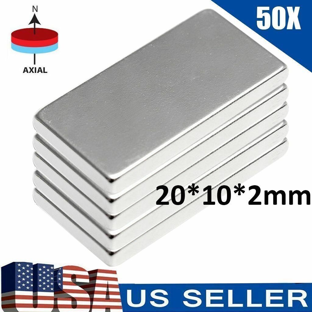 50Pc N52 Neodymium Block Magnet 20x10x2mm Super Strong Rare Earth Magnets Sliver