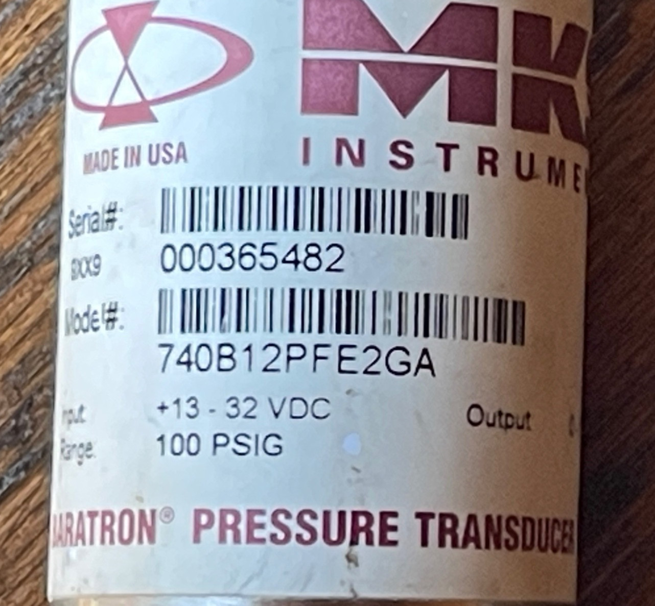 MKS BARATRON PRESSURE TRANSDUCER 740B12PFE2GA 100 PSIG – NEVER USED