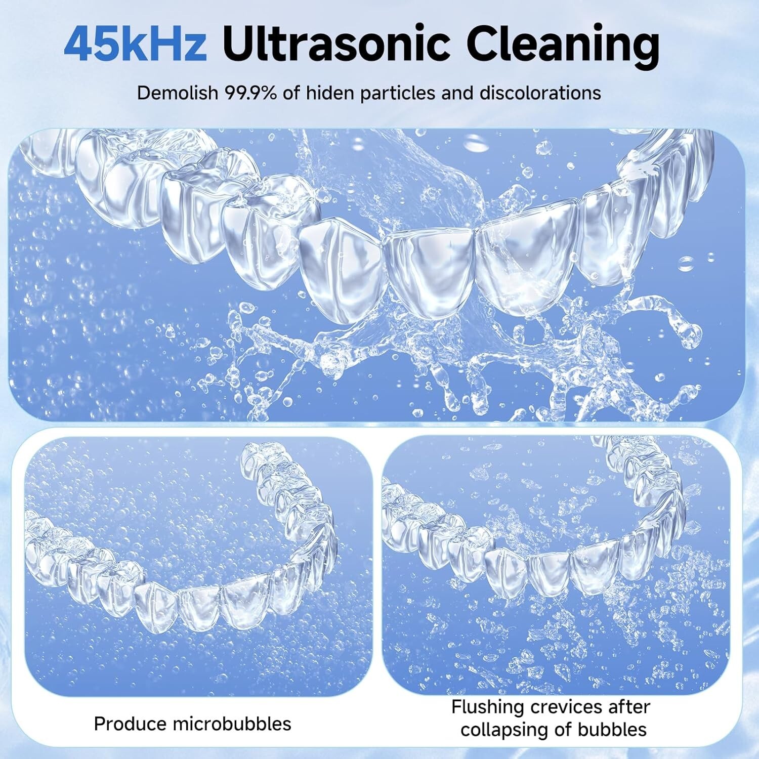 Ultrasonic Retainer Cleaner, 45kHz Dental Appliances Cleaning Machine with U/V