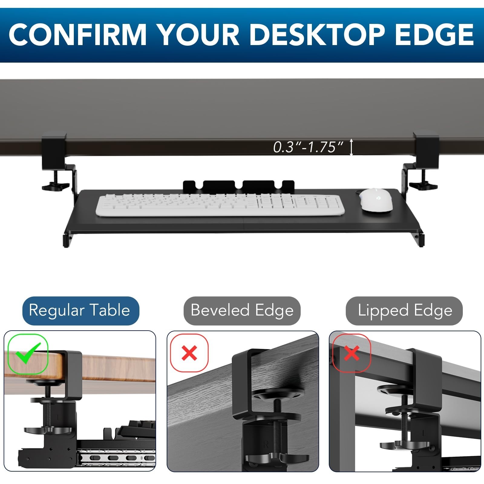 Adjustable Under Desk Keyboard Tray with C-Clamp Mount, 27.3″ x 11″ Slide-Out Dr