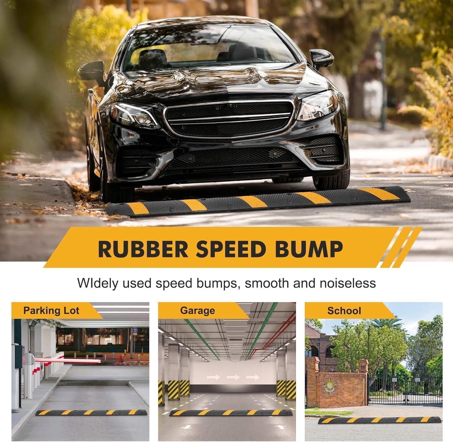 2 Pack of Rubber Speed Bumps 6 ft Heavy Duty for Driveway Parking 25000 LBS Load