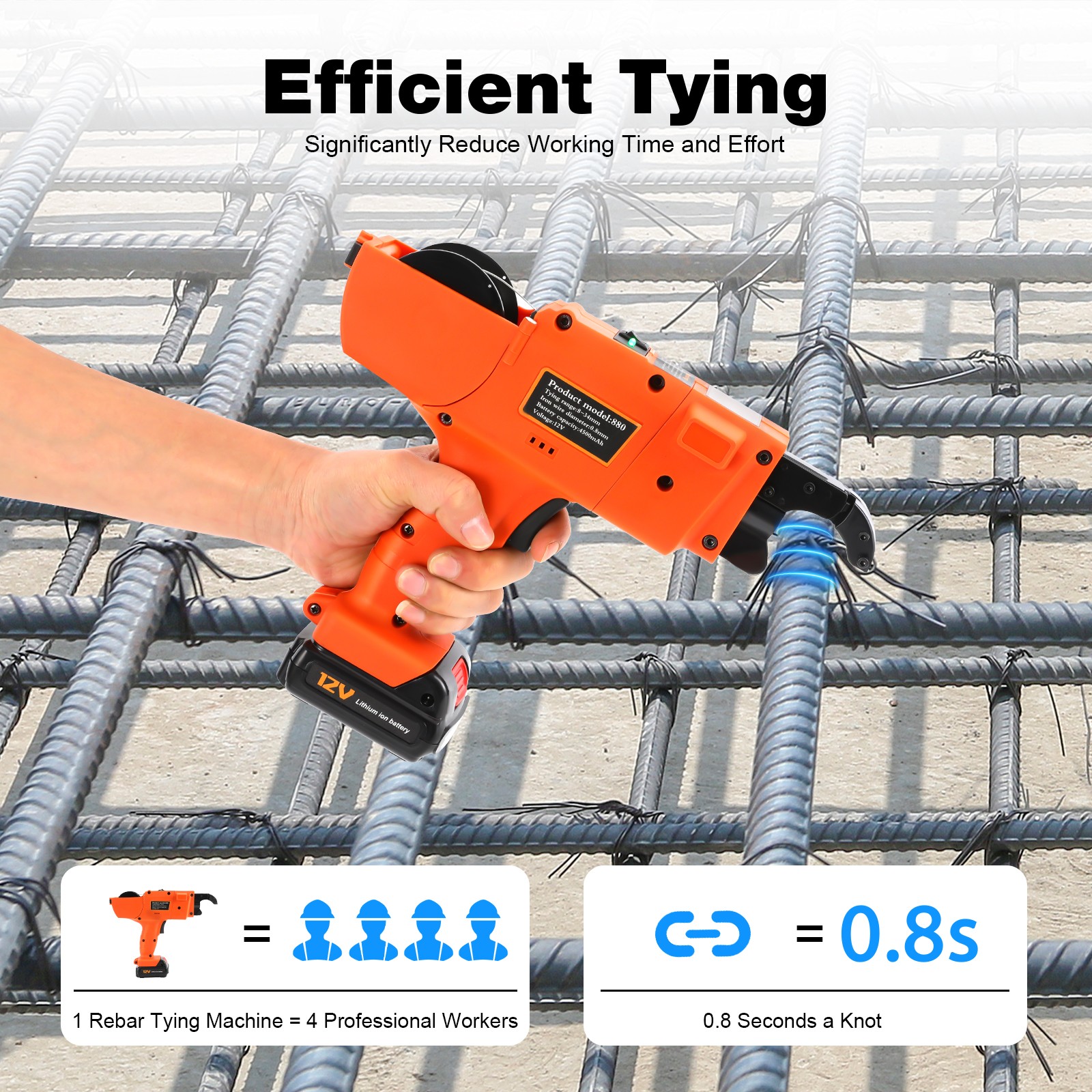2 Battery Automatic Rebar Tying Machine Electric Rebar Tier Tool 8-34mm 4500Mah
