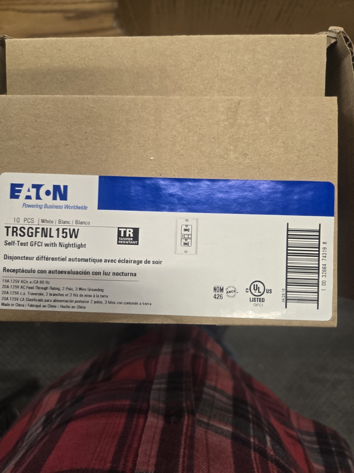 Eaton TRAFGF15 GFCI Self-Test 15A 125V Duplex Outlet White Box Of 10