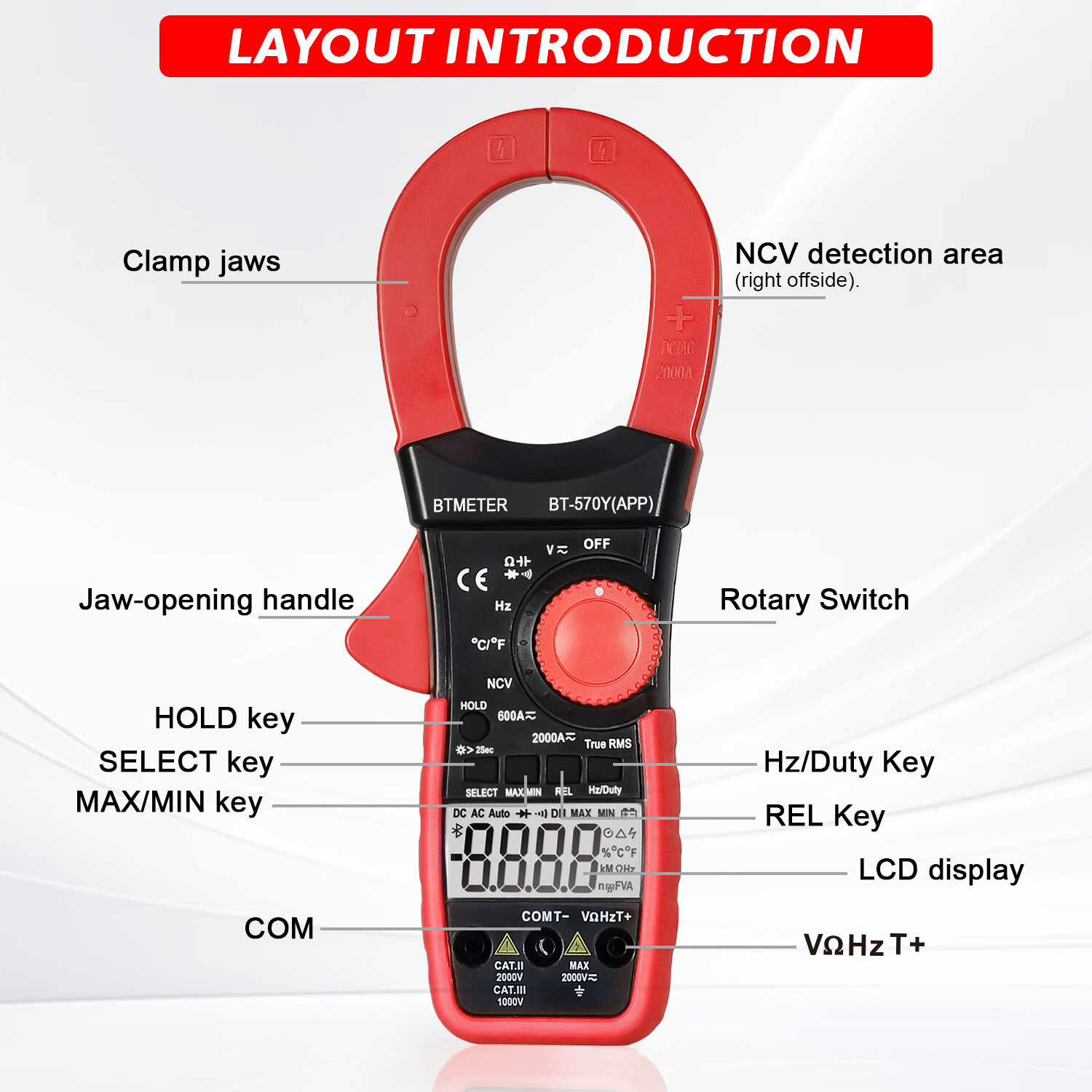 Smart Bluetooth Clamp Meter 570Y-APP w/ Mobile App, True RMS 6000 Counts, NCV US