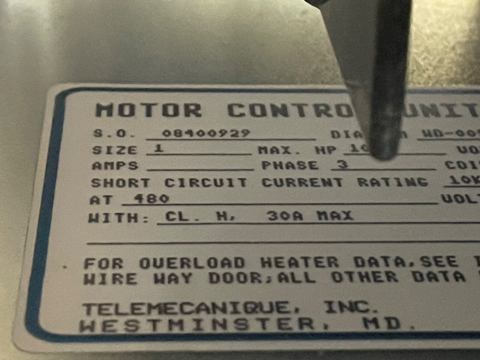 Telemecanique Motor Control Unit Bucket 3-Ph 480-V 120-V Coil 10-Hp A203C Size 1