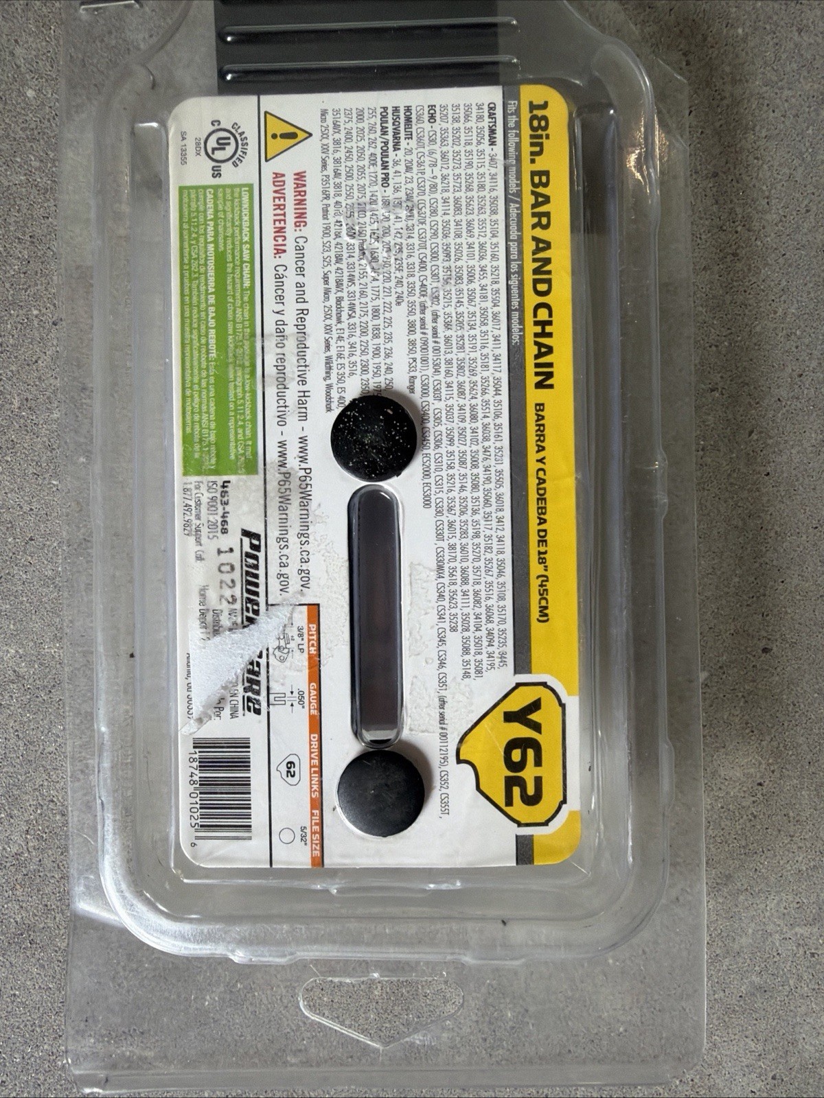 PowerCare 18 In. Y62 18A Bar & Chain Combo 3/8″ Pitch .050 Gauge 463-468 New
