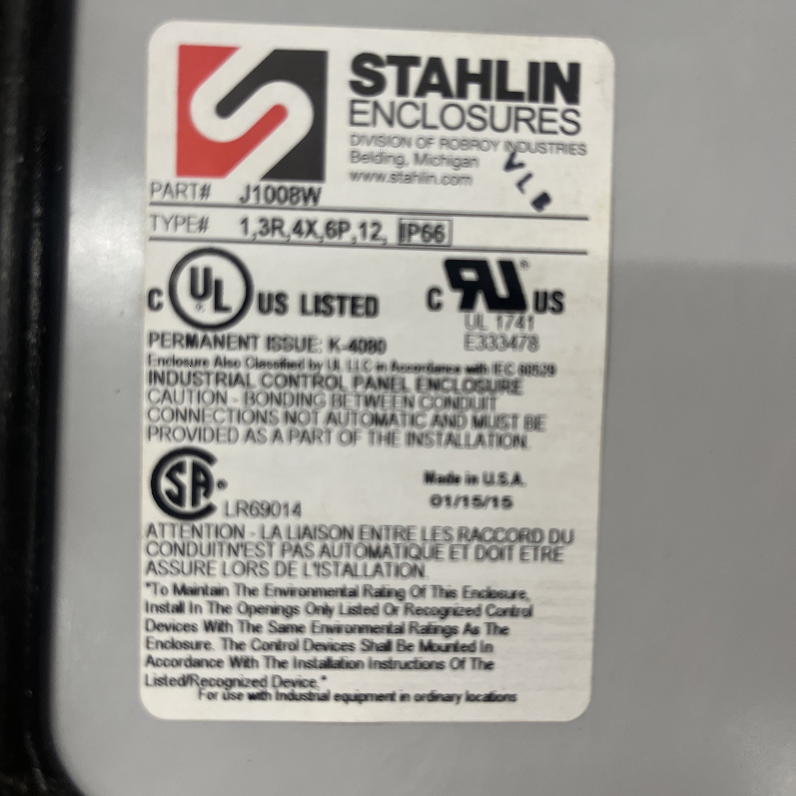Stahlin Enclosure 10x8x4 With Sun power Monitoring System