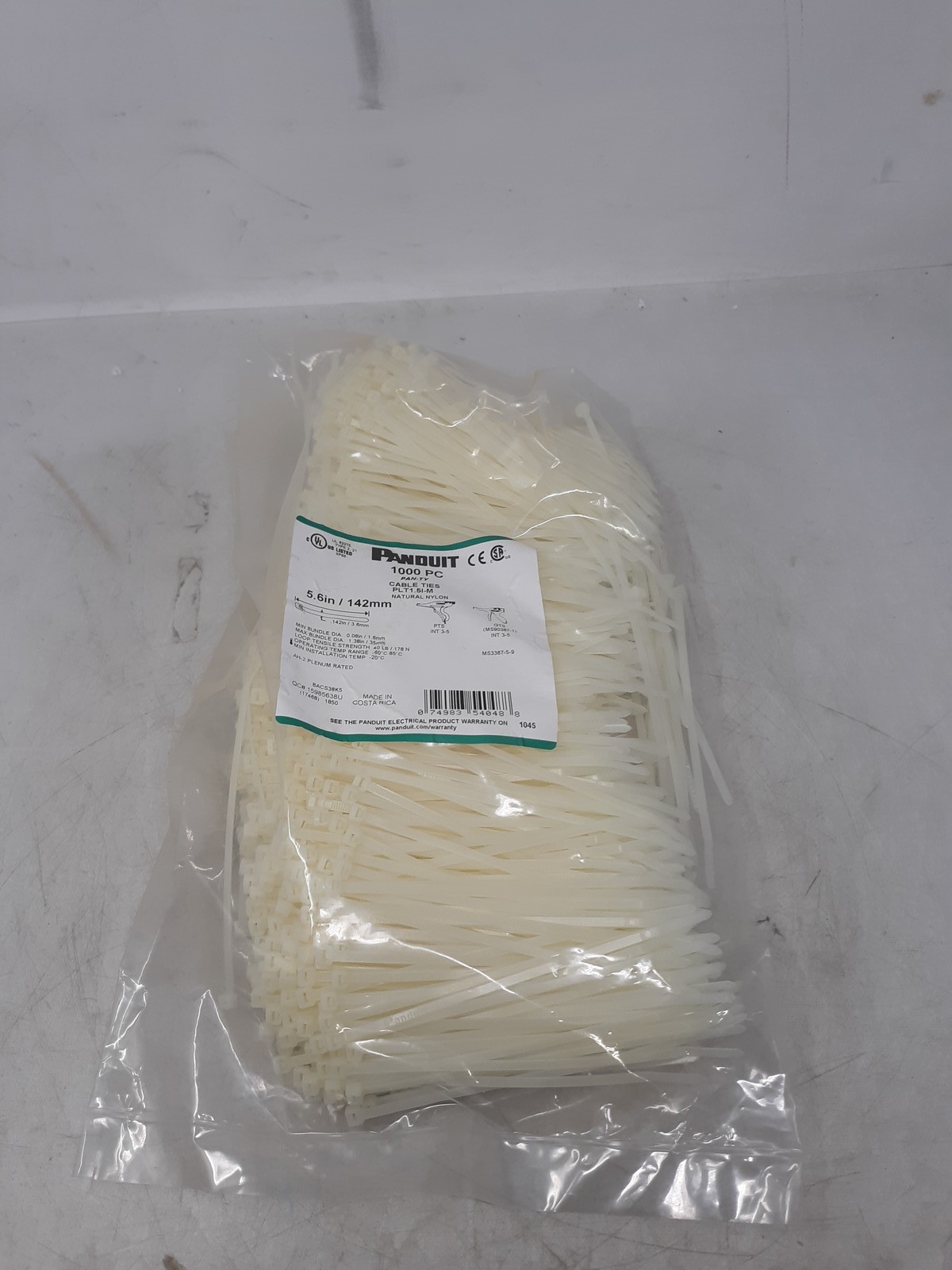 Panduit PLT1.5IM Natural Nylon Cable Ties 5.6″ 18 lb 1000 pcs Bag