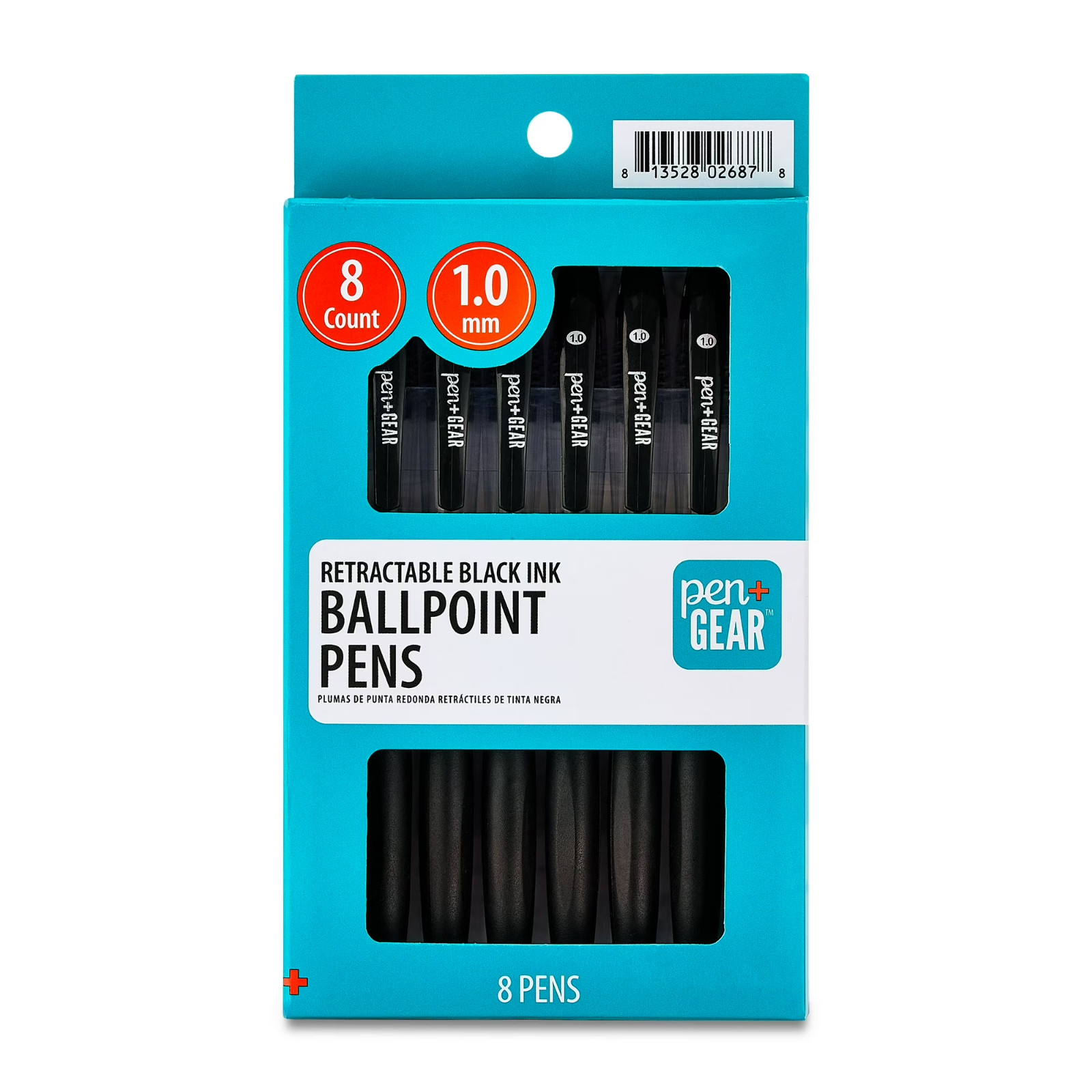 Pen+Gear Retractable Ballpoint Pens, Medium Point,1.0mm, Black Ink, 8 Count 2PK