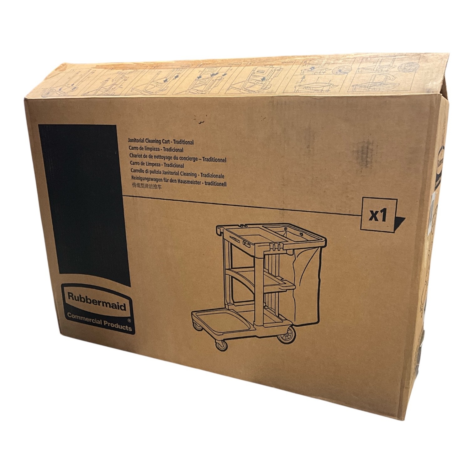 Rubbermaid FG617388BLA Commercial Janitorial Cleaning Cart w/ Bag Open Box