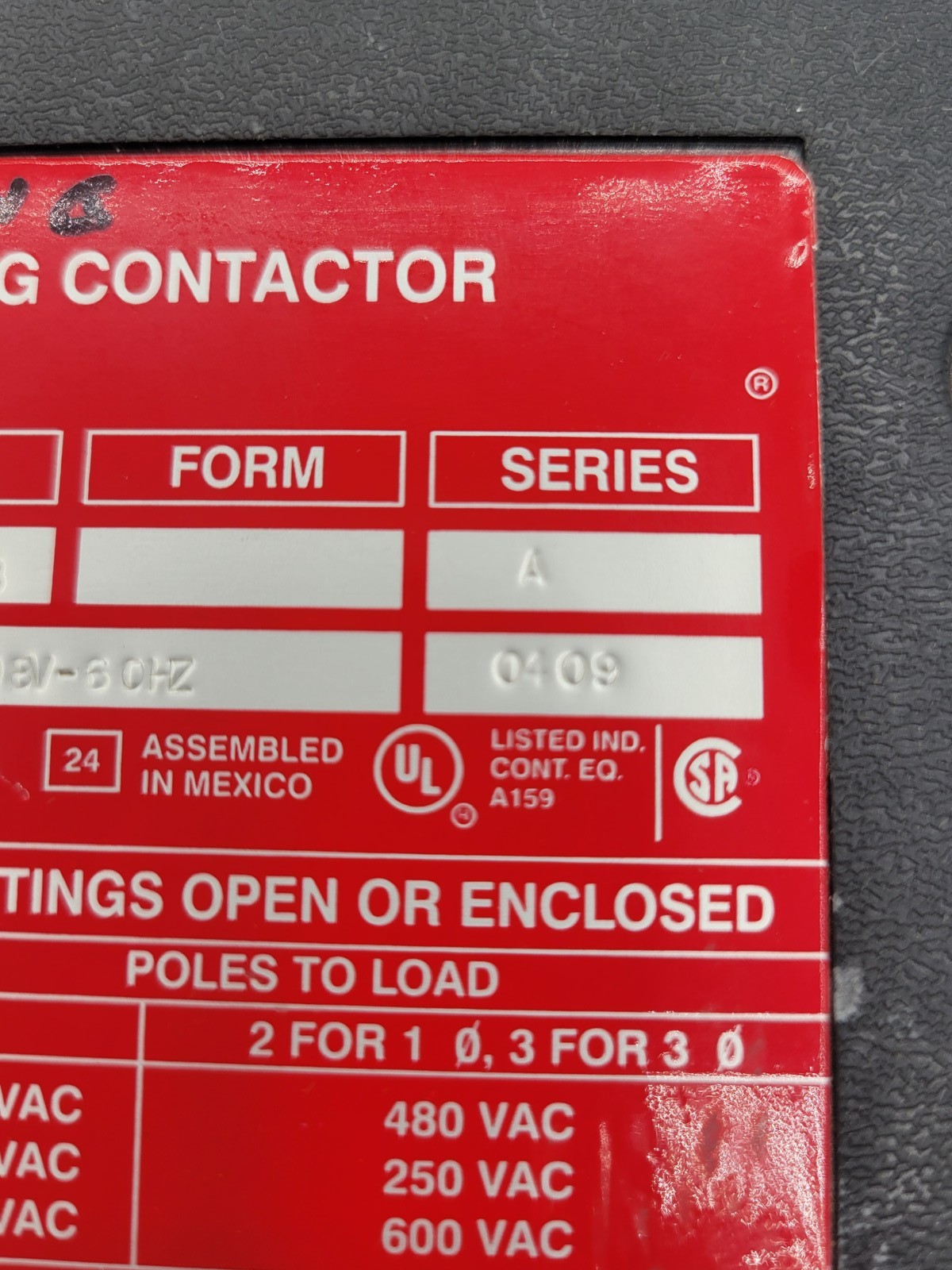 Square D 8903 PBV11B Lighting Contactor 200A 3P 600V 120/208V Coil Series A