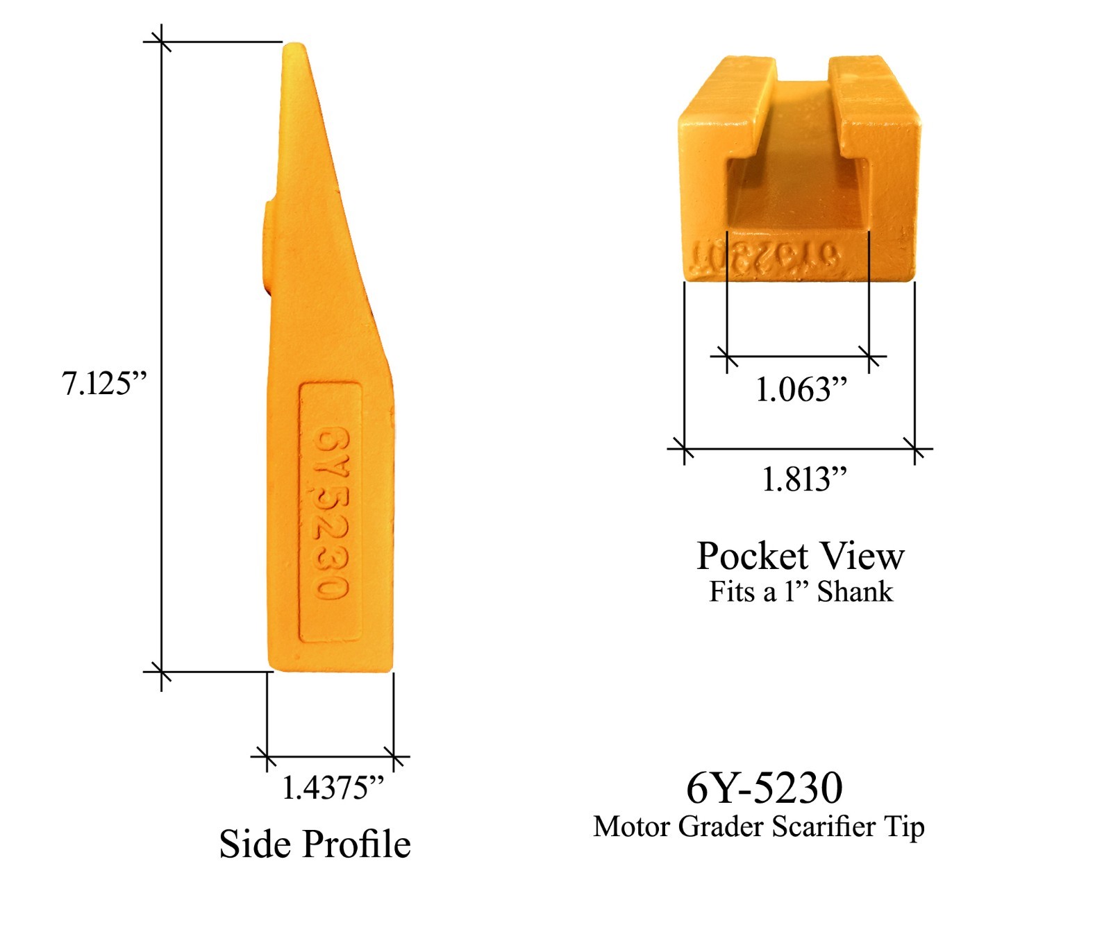 5 – Scarifier Tips, Fits Most Cat & JD Motor Graders- 6Y-5230, 2D-5572, T6Y5230