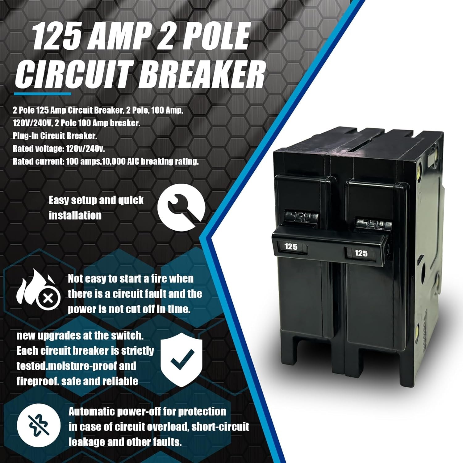OE Quality 125 Amp 2 Pole Circuit Breaker HOM2125 Plug-In Circuit Breaker