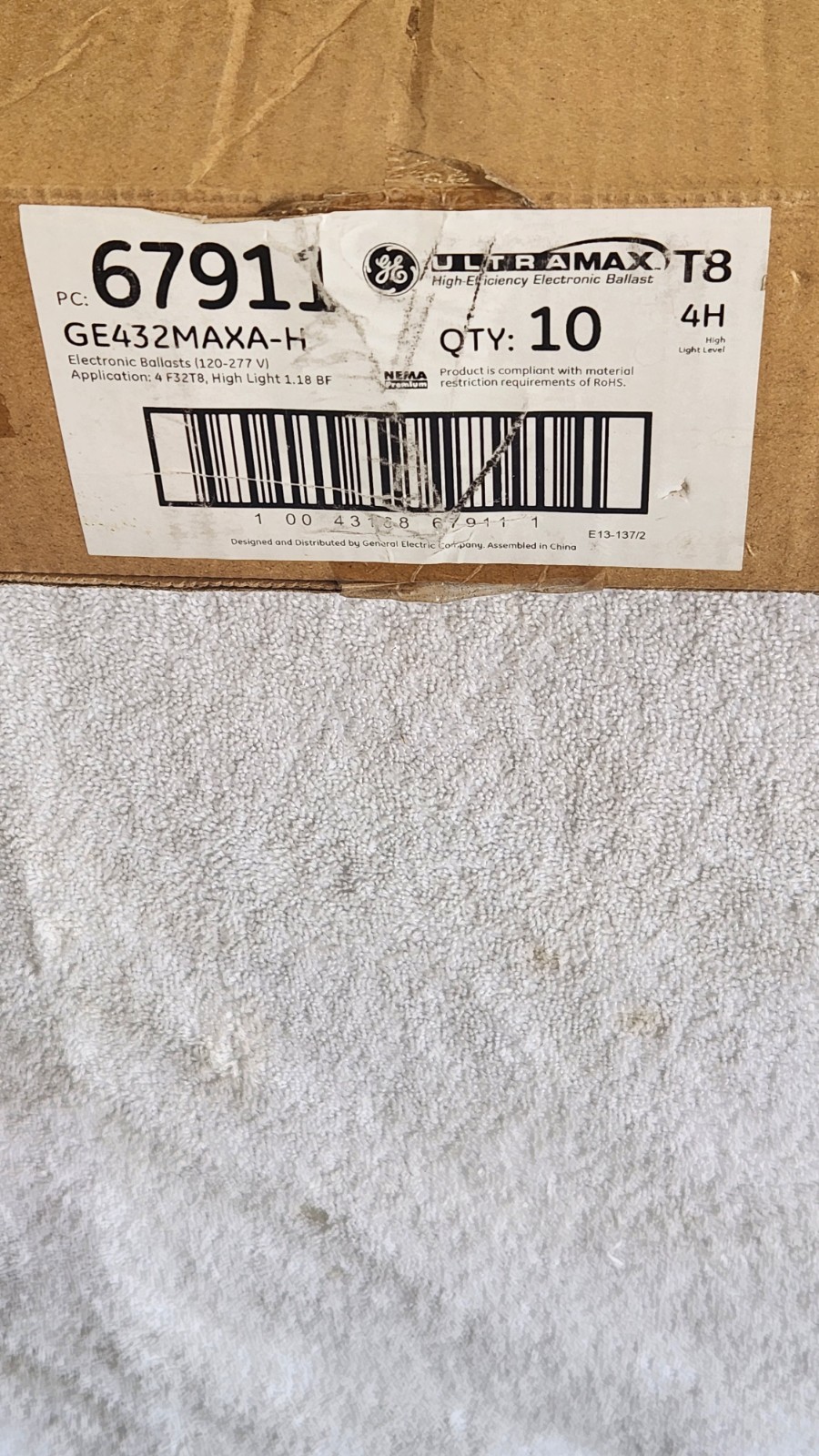 GE UltraMax T8 High Efficiency Electronic Ballast GE432MAXA-H — 1 Box of 7