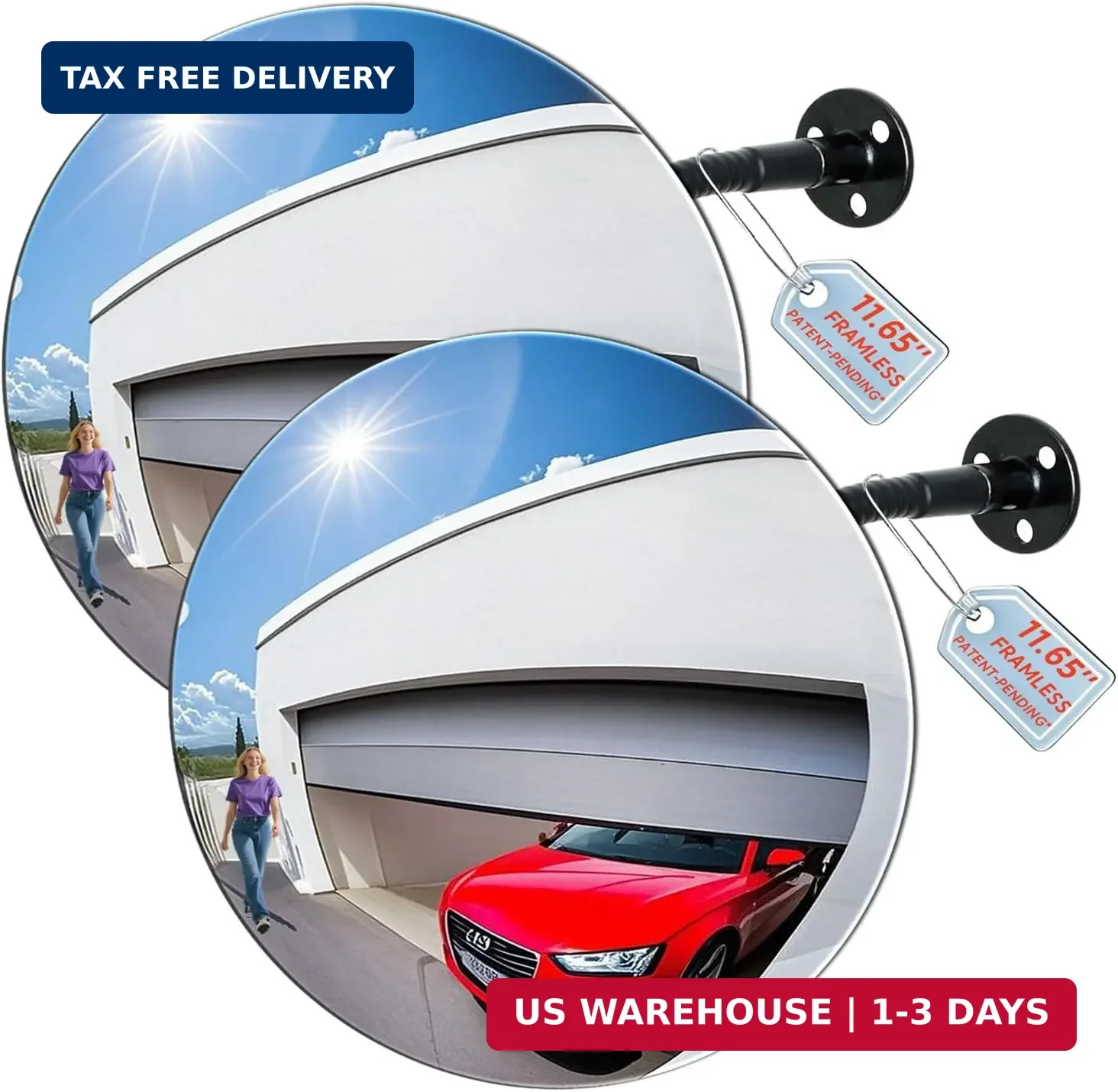 2 PC 11.65 Inch Wide Angle Convex Security Mirror for Garage Parking Warehouse