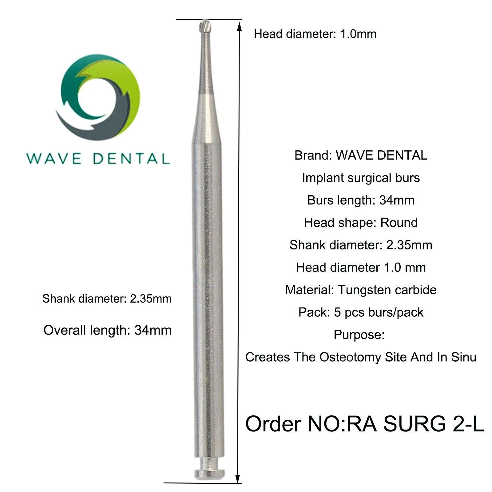 Wave Dental Burs Carbide Surgical Round Latch 26/34mm RA Slow Speed Contra Angle