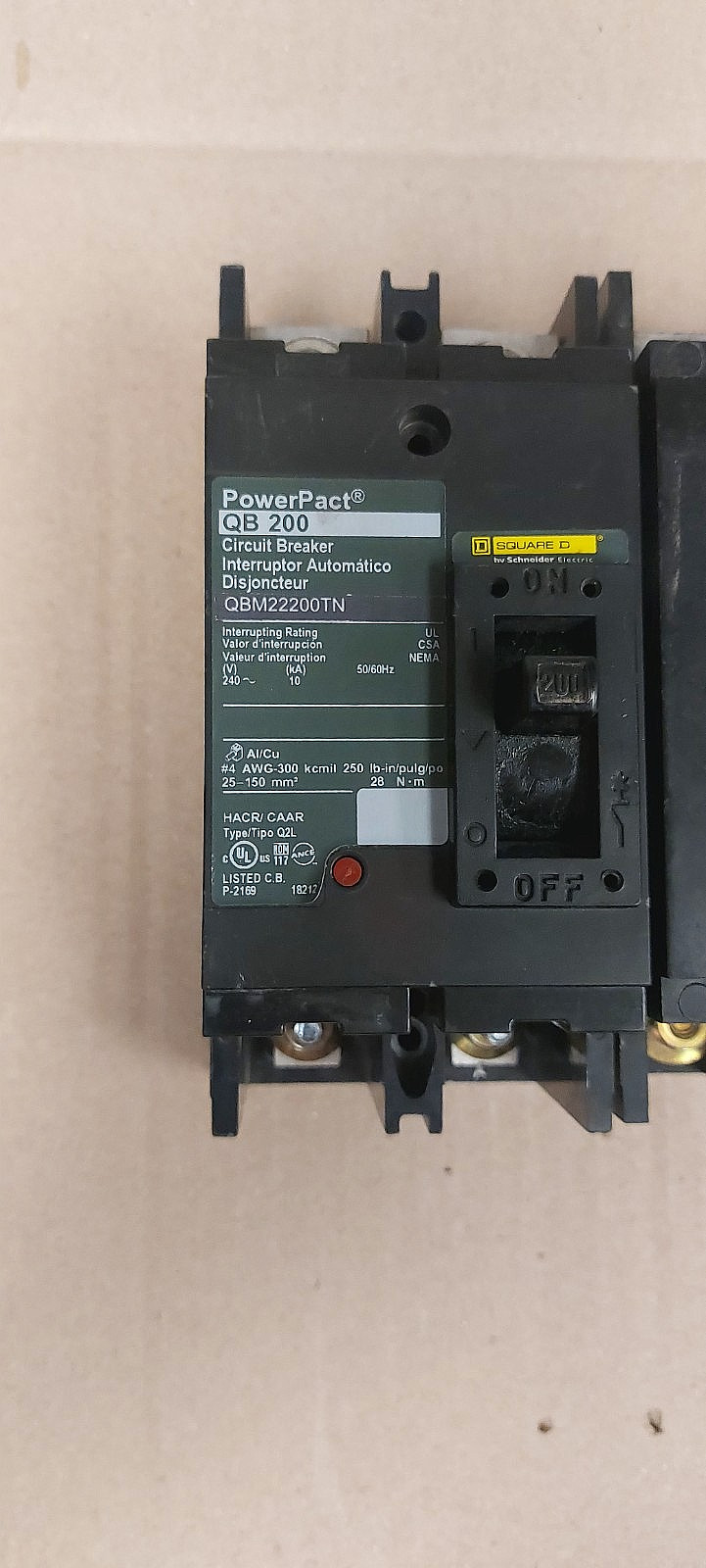 SQUARE D 200 AMP MAIN BREAKER TOP FEED QBM22200TN= Q2M2200MT ( replacement )
