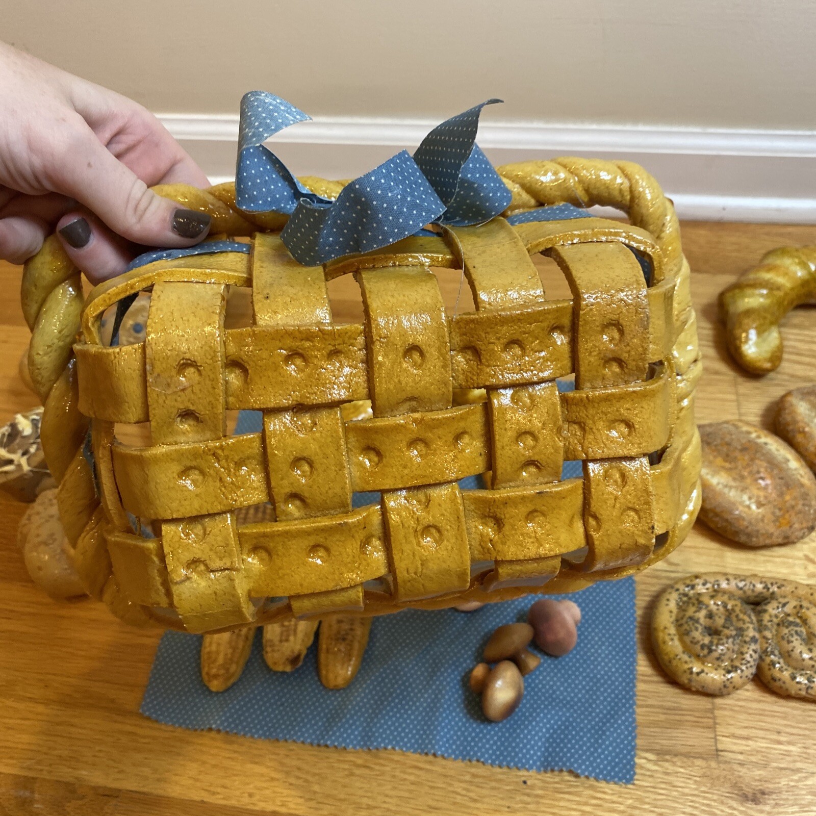 Realistic Fake Display Bread In a Basket Crafters Artist Made Mixed Materials