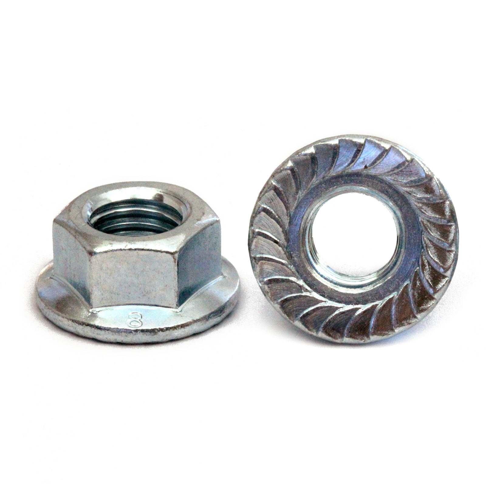 M3-0.50 Zinc Hex Serrated Flange Nuts Metric Class 8, DIN 6923 RoHS CR+3