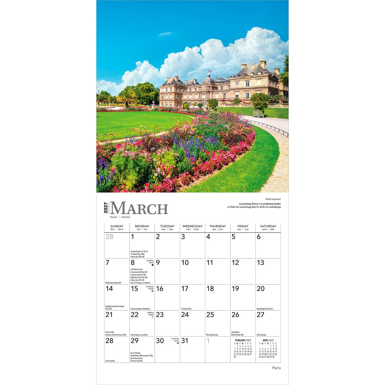 Paris 2027 7×14″ (Hanging) Monthly Mini Wall Calendar | English/French Bilingual