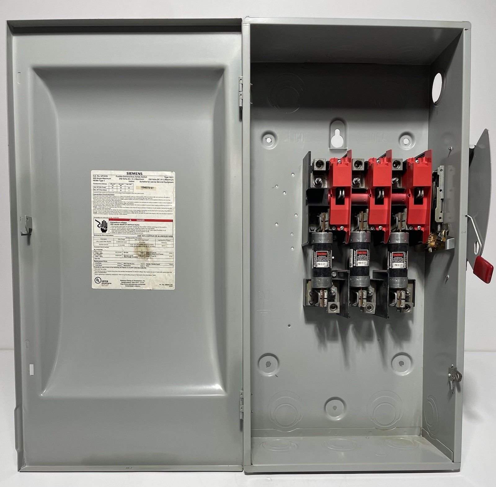 Siemens GF324N 200A Fusible General Duty Safety Switch, 240V, 3PH