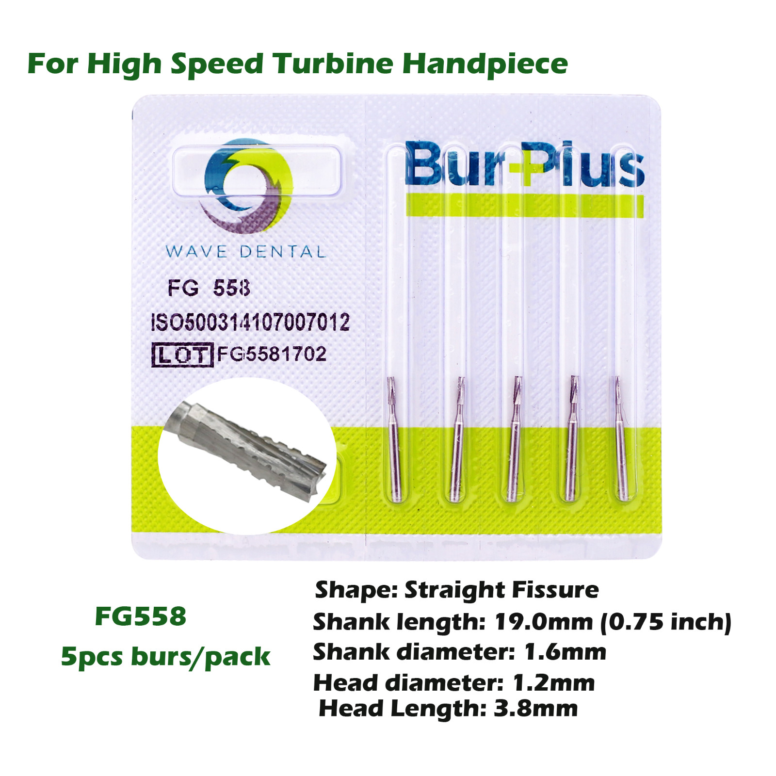 Wave Dental Surgical Carbide Burs Long Shank 558 557L FG SURG Straight Fissure