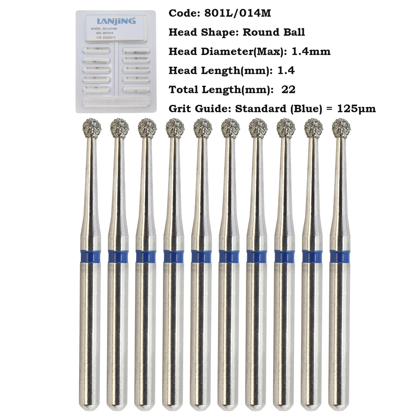 Multi-Use High Speed Diamond Burs Long Round Ball Burr Surgical FG 801/023C