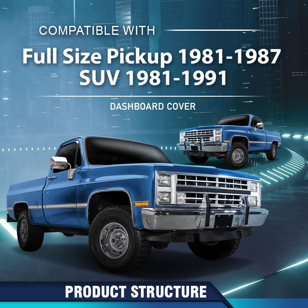 TPE Dash Cover Fit GMC Chevy Full Size Pickup 1981-1987, Dark Blue