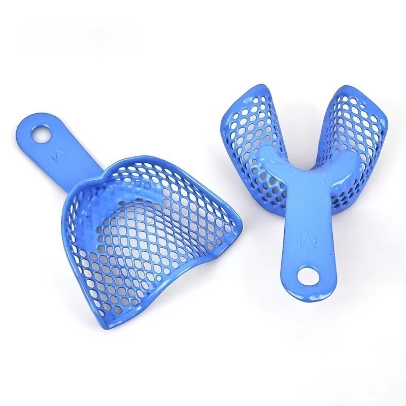 2pc Dental Plastic-Steel Impression Trays Mesh Shape Precise Blue L/M/S/Ant/Side