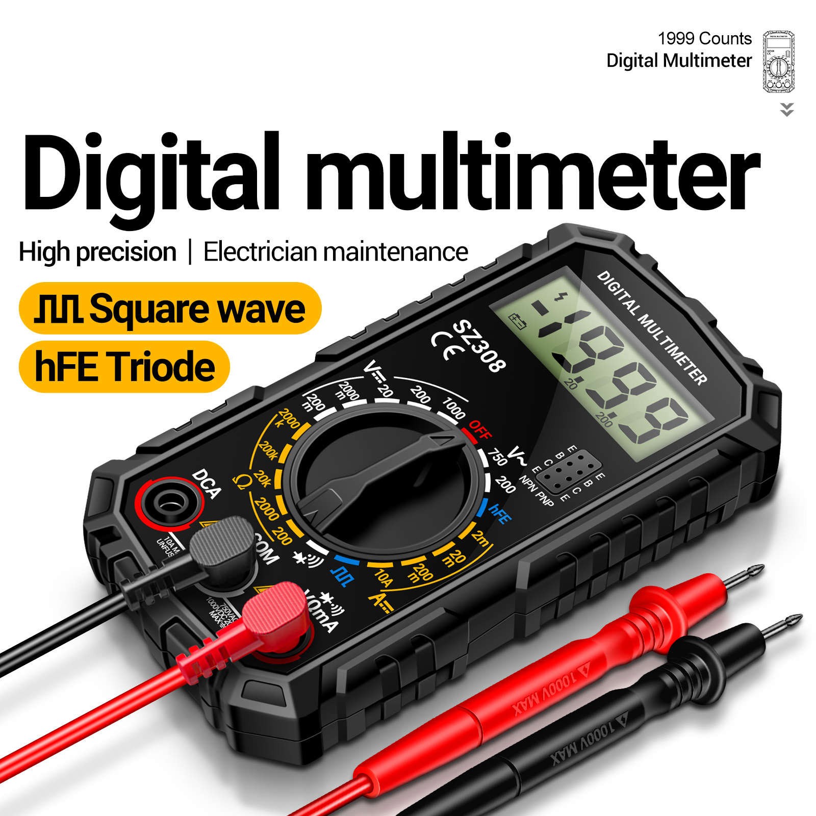 Auto Manual Multimeter for DC AC Voltage Current Resistance Diode Wave Output