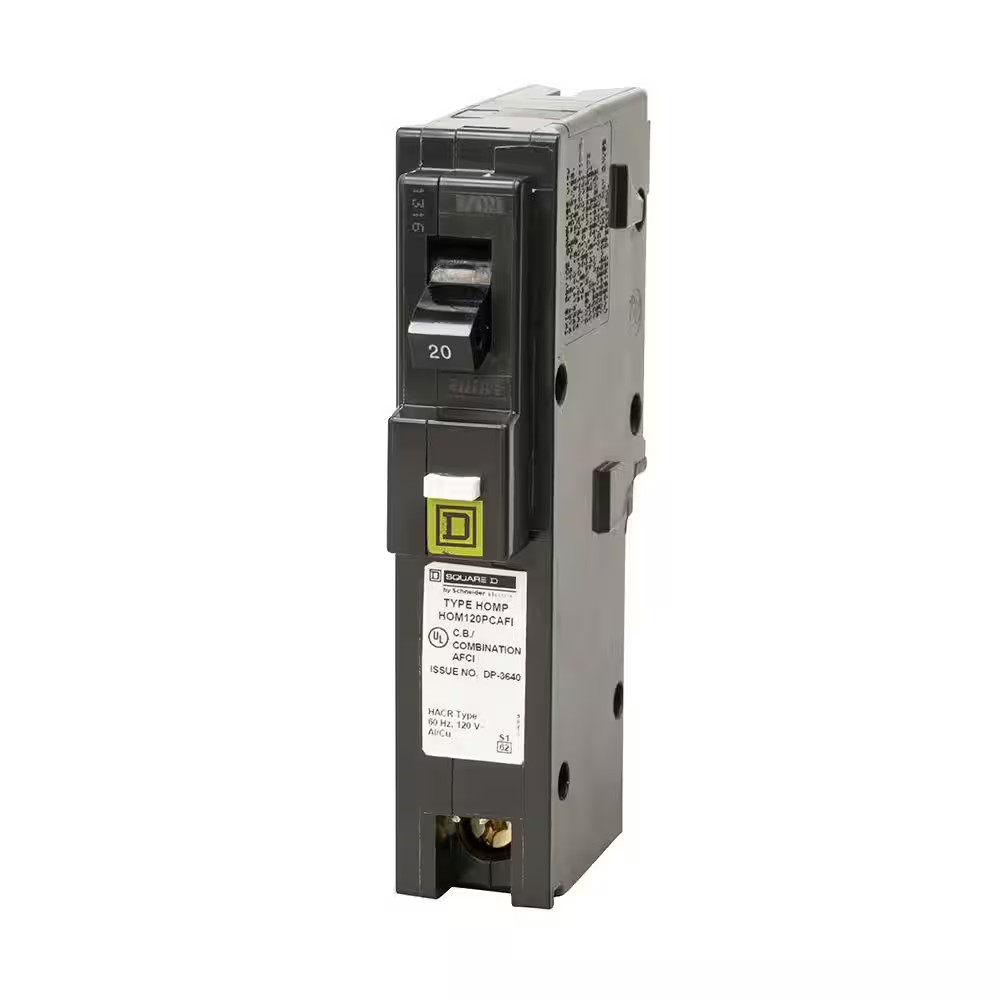 Square D Homeline 20 Amp AFCI Breaker 1 Pole Plug On Neutral Circuit Breaker