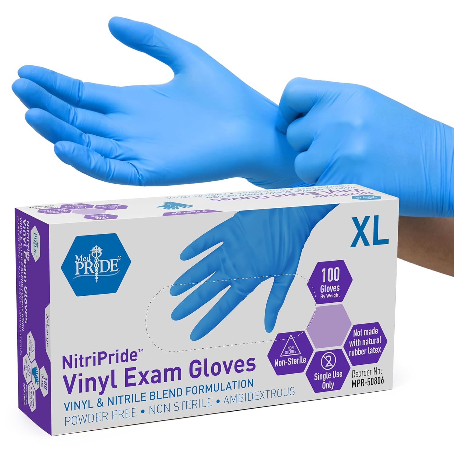 MED PRIDE Nurse Gloves Disposable Non Sterile Latex, X-Large, 100 X-Large