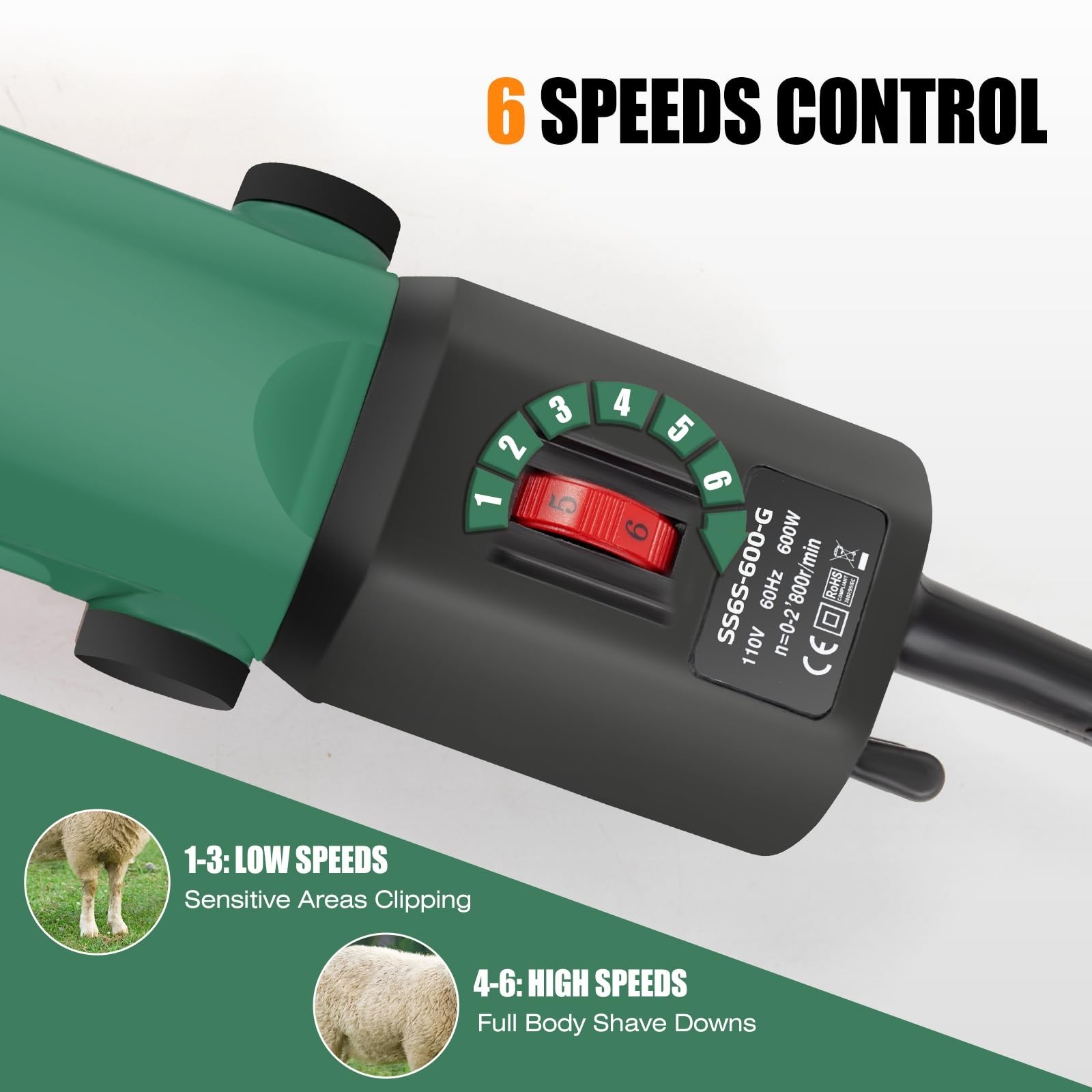 TAKEKIT Sheep Shears, 600W Professional Heavy Duty Sheep Clippers, 6 Speeds E…