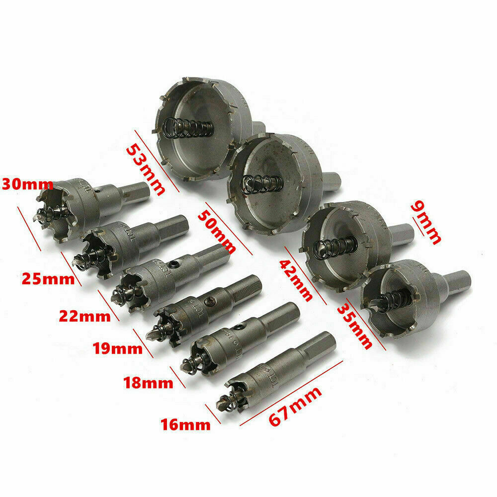 Carbide Tip TCT Hole Saw Cutter Drill Bit Set For Steel Metal Alloy 16-53mm 10pc