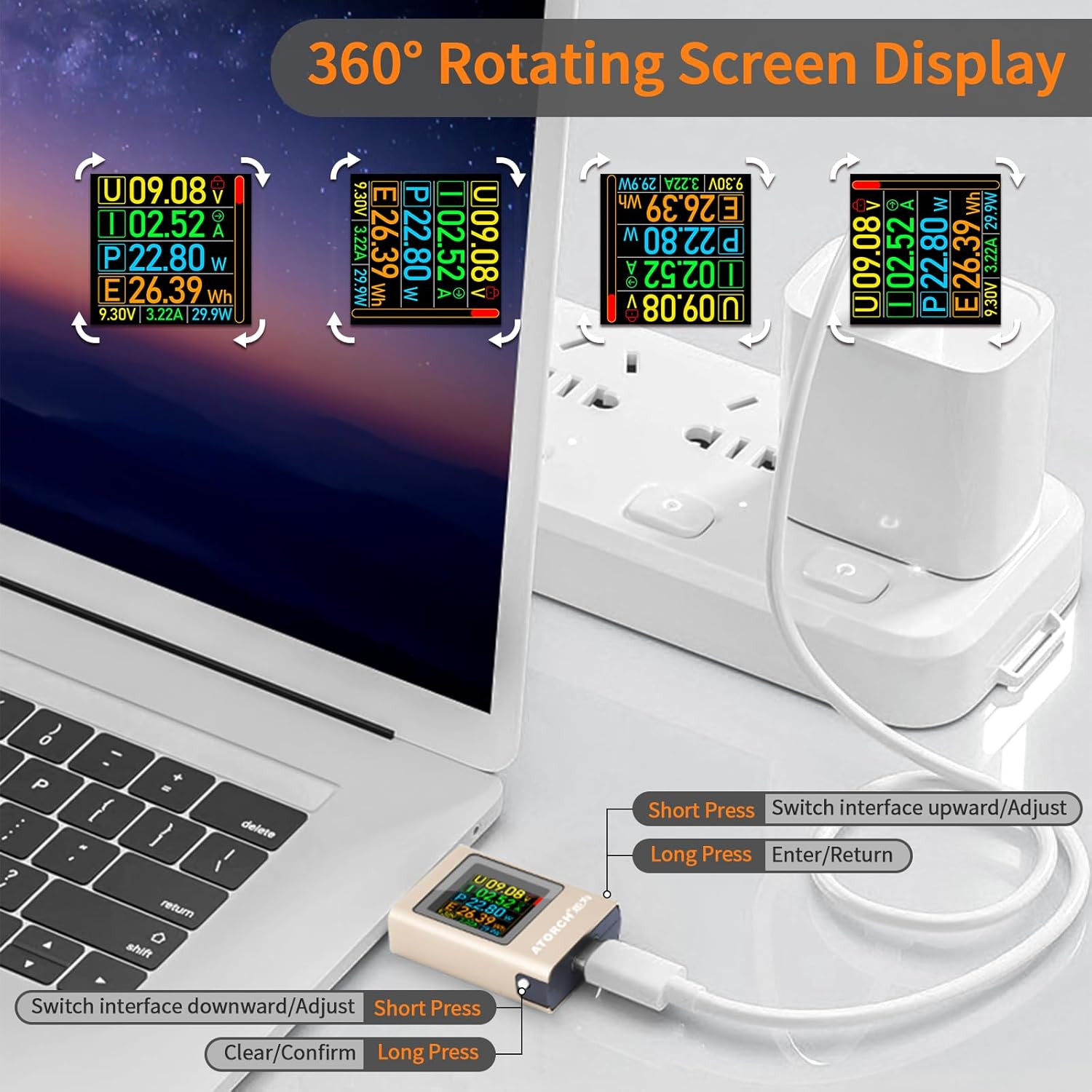 USB C Power Meter Tester, Multimeter 4.5-50V 0-12A Two-Way Measurement Gravity S