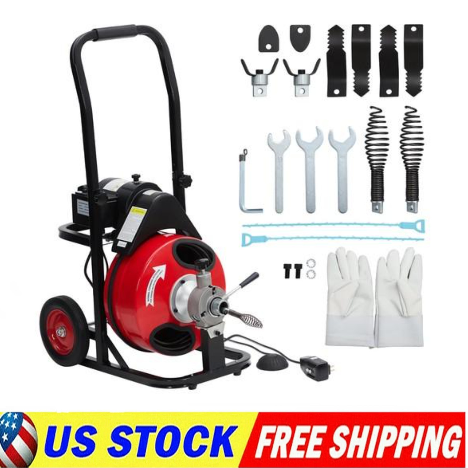 75 ft x 1/2 in Auto Feed Drain Cleaner Machine Portable Sewer Snake Auger 110V