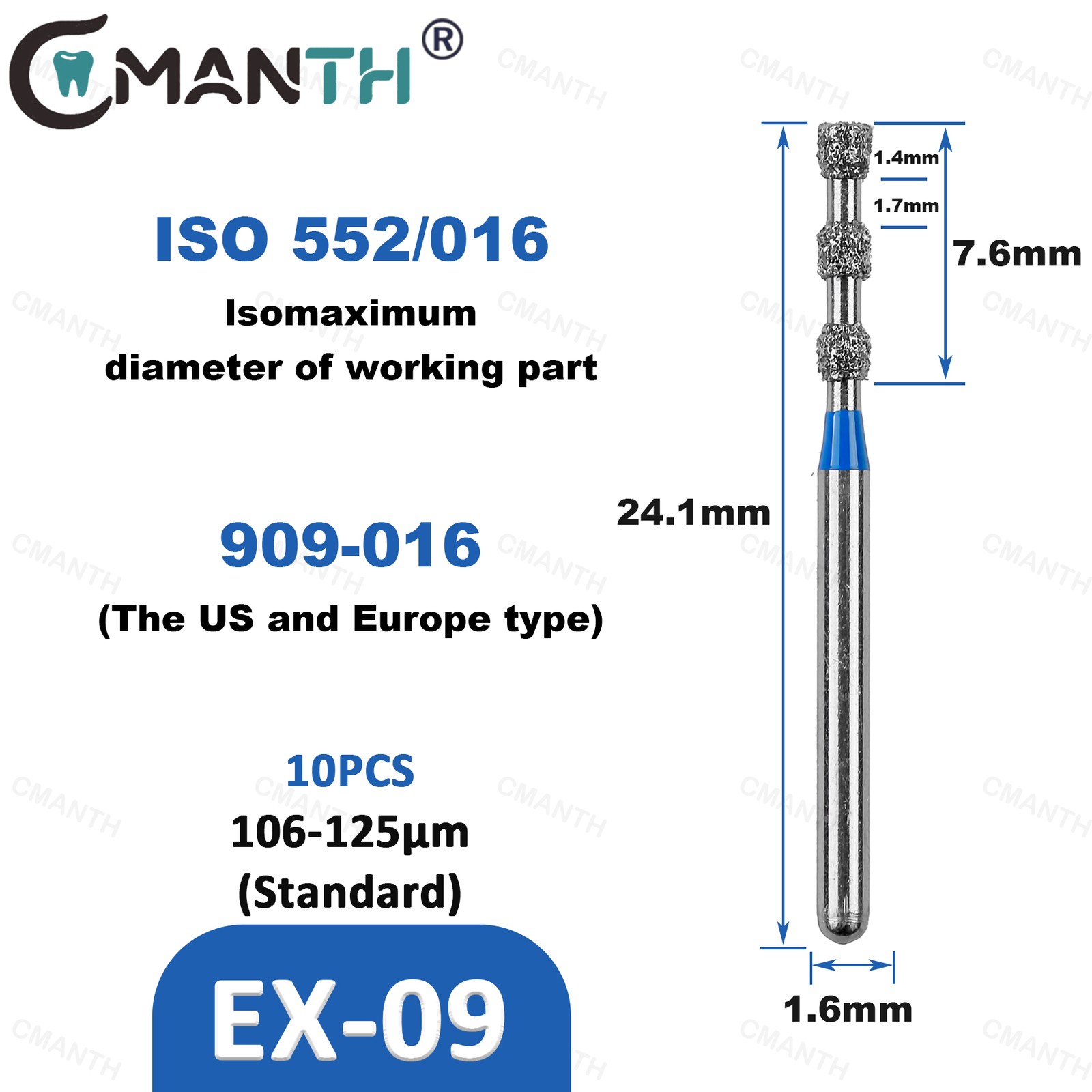 Dental Diamond Burs Dentistry Strawberrie FG 1.6mm Polishing Bur For High Speed