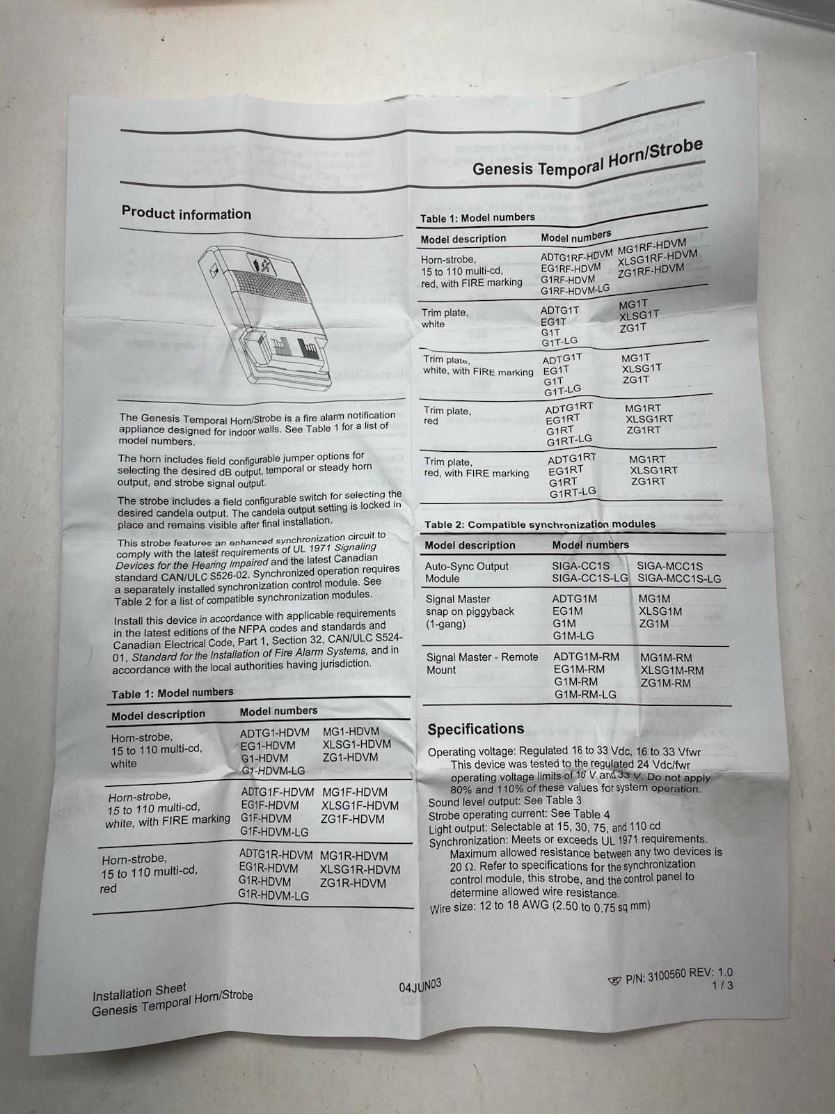 Genesis ADT G1RF-HDVM Horn-strobe Light New Old Stock Wall Mounted Fire Alarms