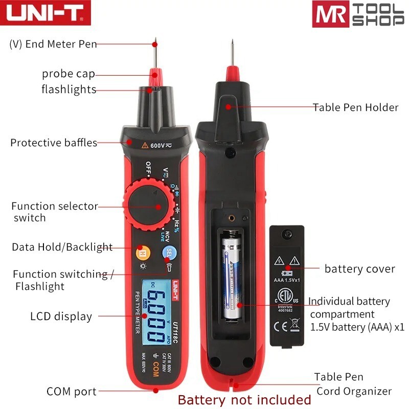 UNI-T Pen Type Digital Multimeter Volt Tester 6000Bits TRMS NCV/Live Test UT118C