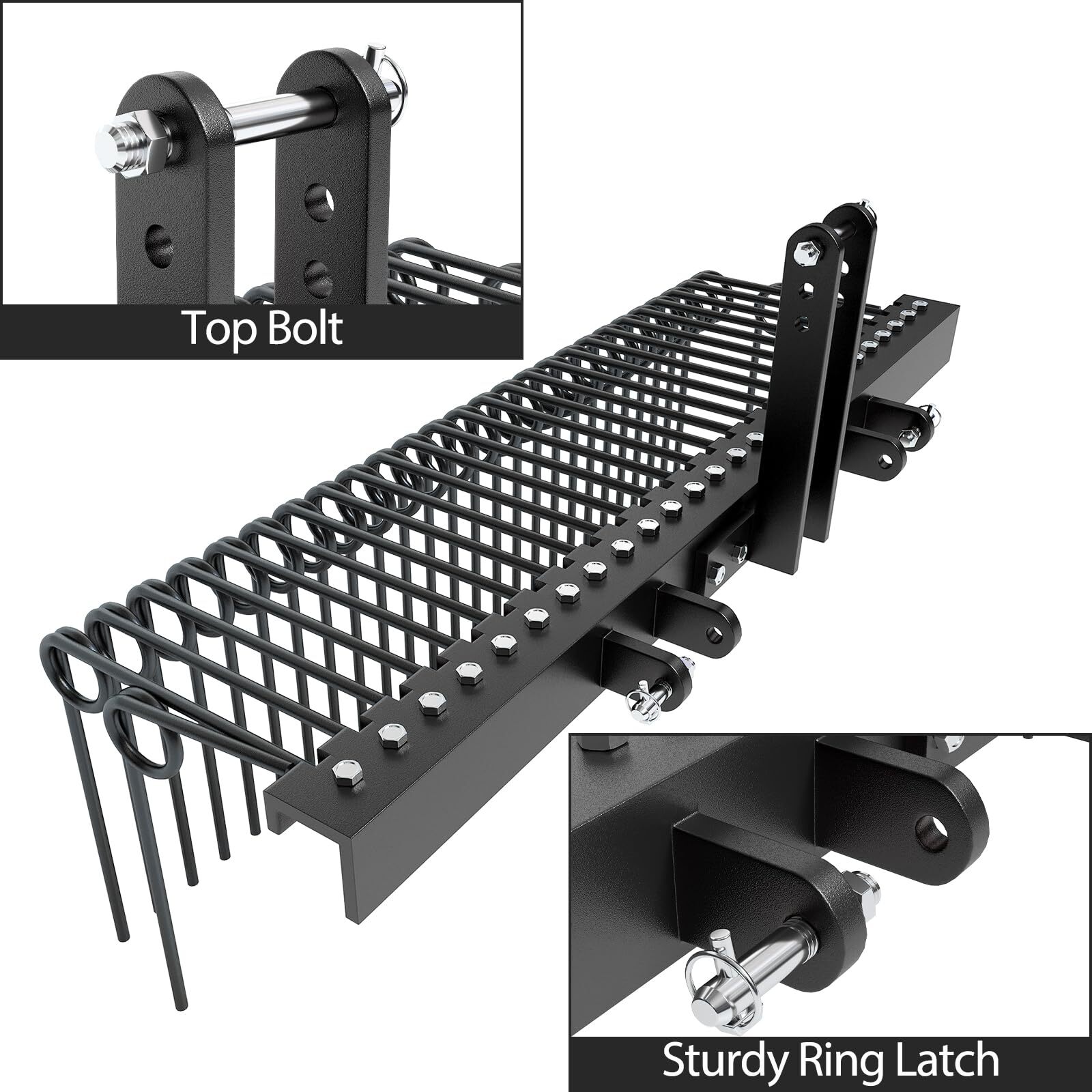 60″3-Point Tractor Rake,Durable Powder Coated Steel Spring Landscape Rake,Cat0&1