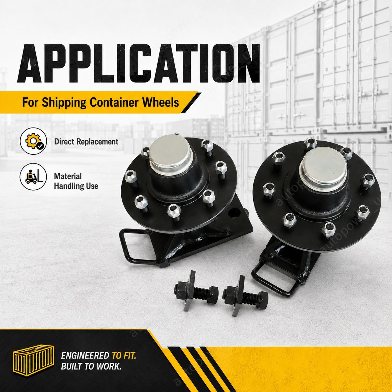 8 x 6.5 Lug – 9000LB Shipping Container Wheels Bolt-on Spindle Kit Pair