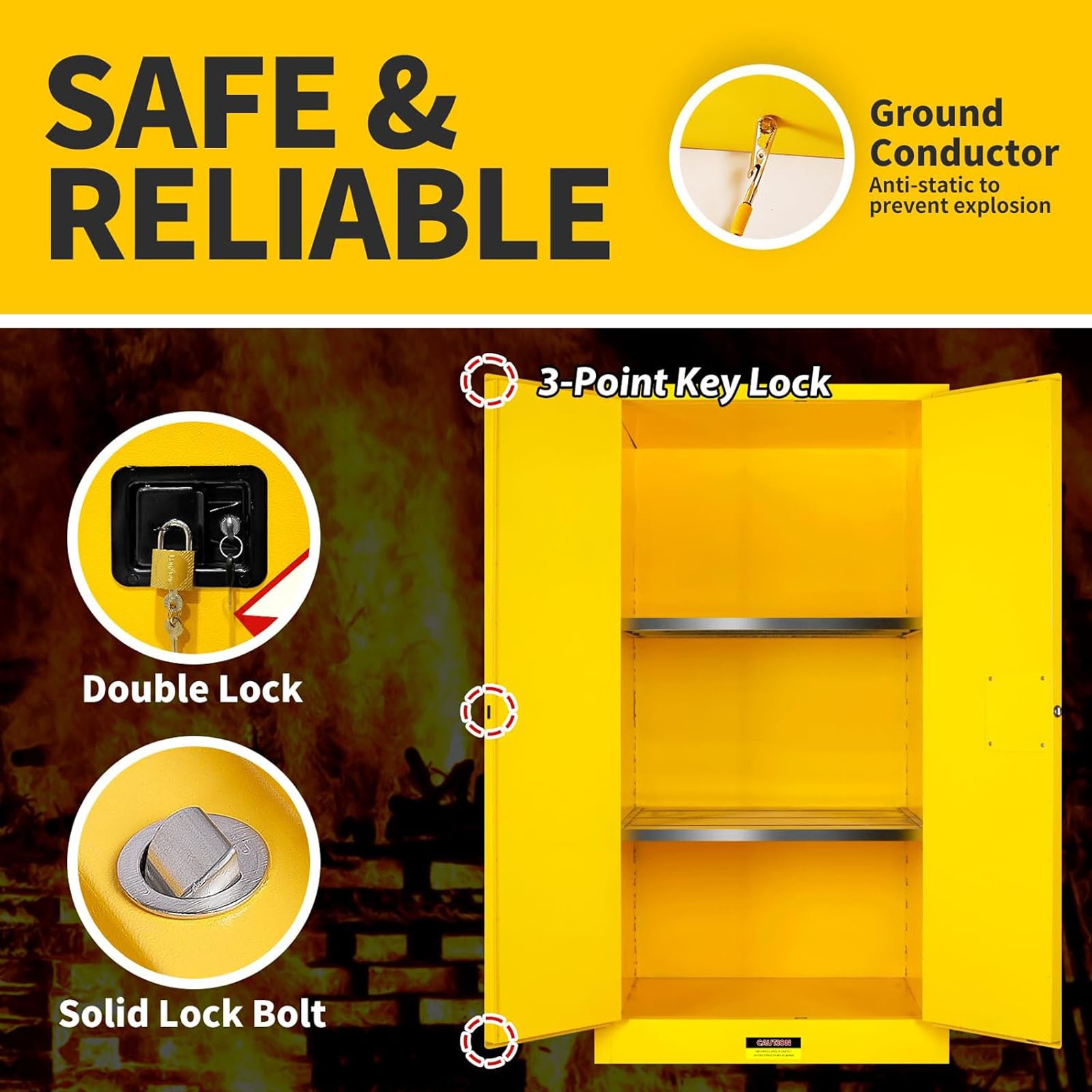 90 Gal Flammable Liquid Storage Cabinet 35»×35»×65» Fireproof Safety Cabinet