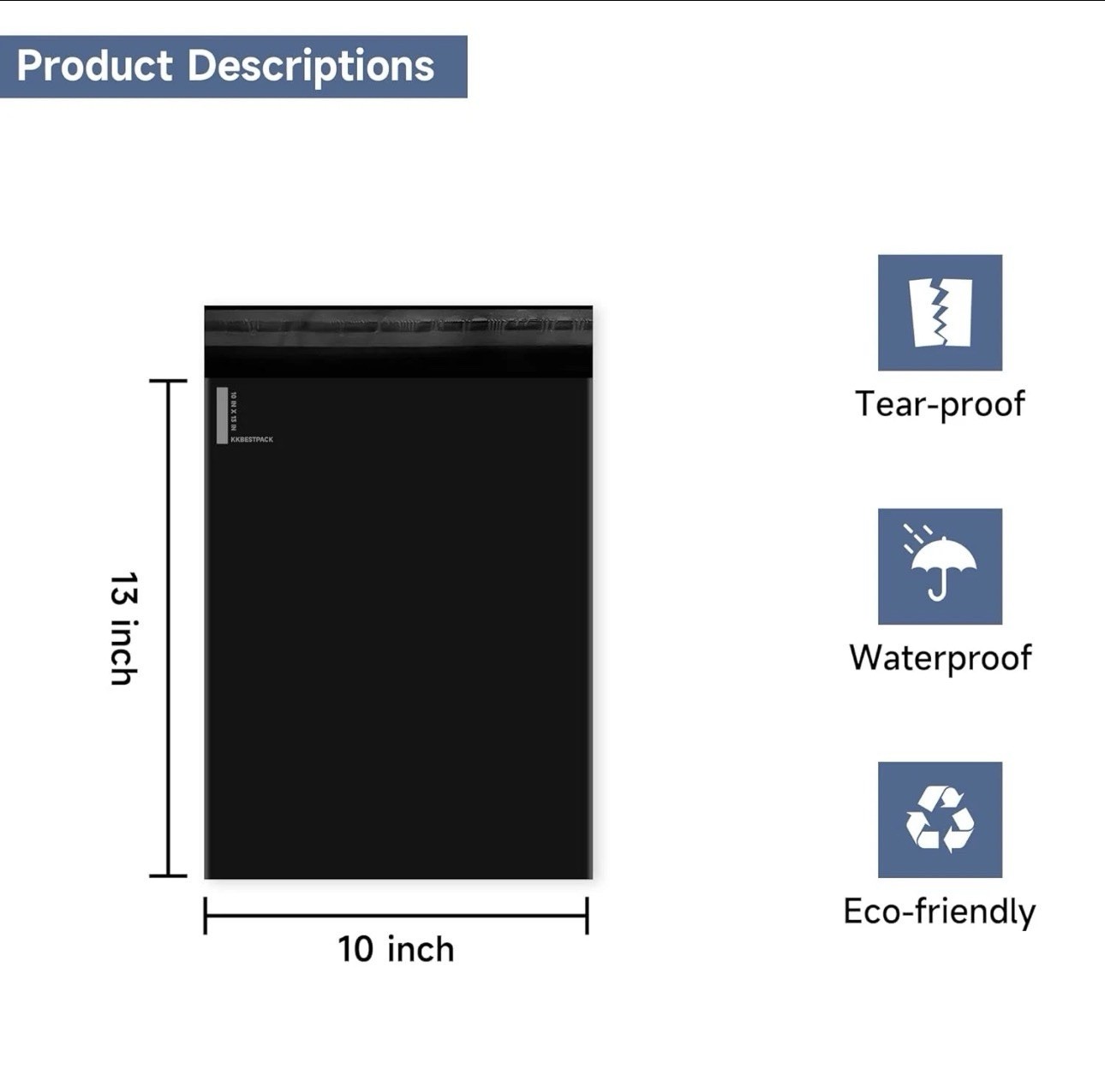 KKBESTPACK POLY MAILERS Poly Mailers 10 in x 13 in Black 800 Pack