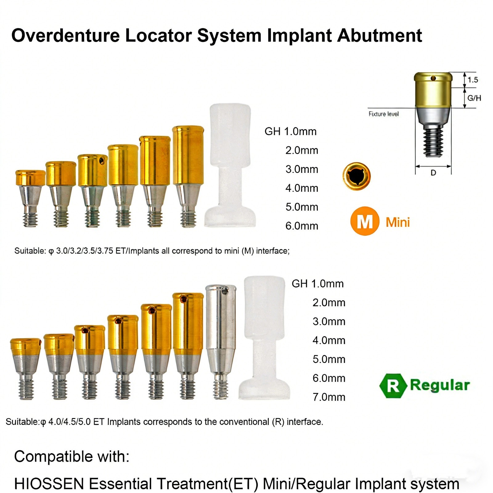 US Dental Attachment Locator Abutment for HIOSSEN ET ZEST Legacy anchor OSS