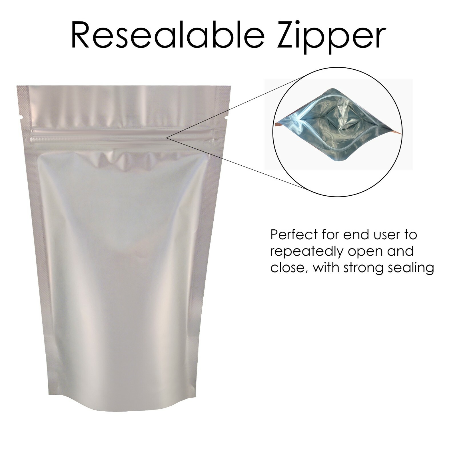 MATT FINISH FOIL ZIP LOCK RESEALABLE BAGS STAND UP POUCHES FOOD GRADE HEAT SEAL