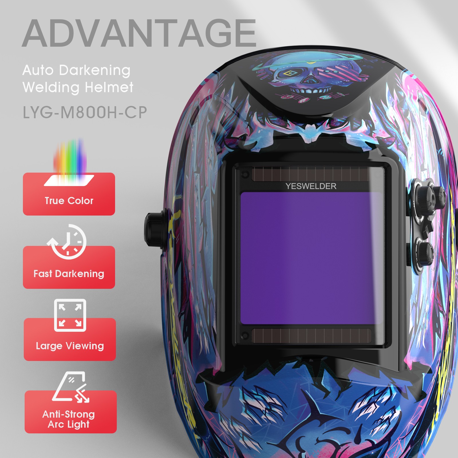Auto Darkening Welding Helmet, Large View True Color Welder Mask, 4 Arc Sensor