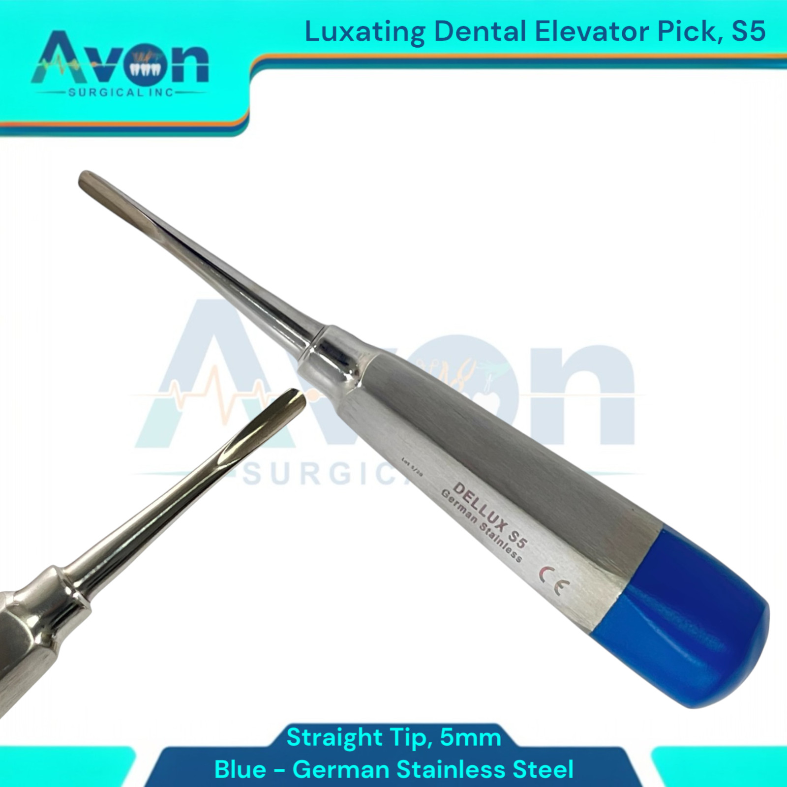 Dental Tooth Extraction Luxating Elevators, 1.5mm to 5mm, STR, German Steel(5PK)