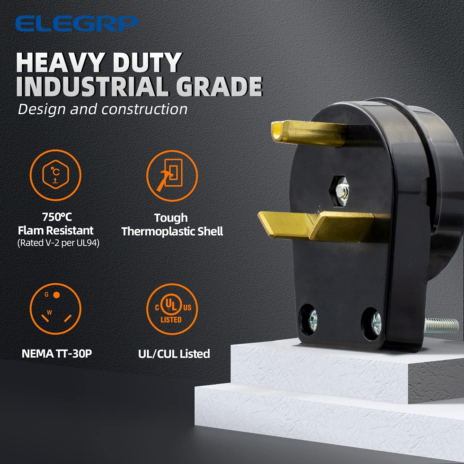 30 Amps 125v Heavy Duty Angle Plug Nema Tt30p Electrical Straight Blade Plug For