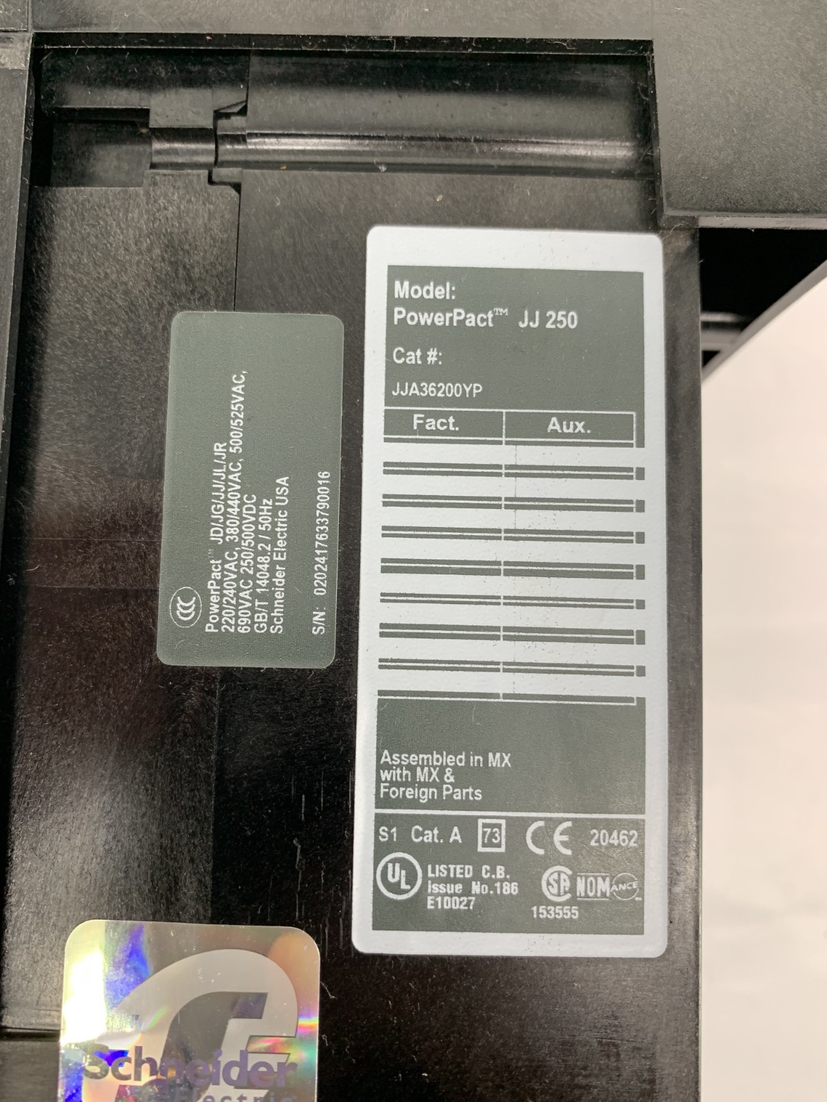 Square D JJA36200YP PowerPact I-Line Circuit Breaker 200A 480V 3P 3PH